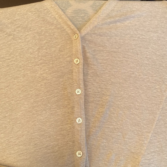 J Jill Linen Artsy V Neck Oatmeal Long Sleeve Cardigan button up size SMALL - Picture 7 of 8